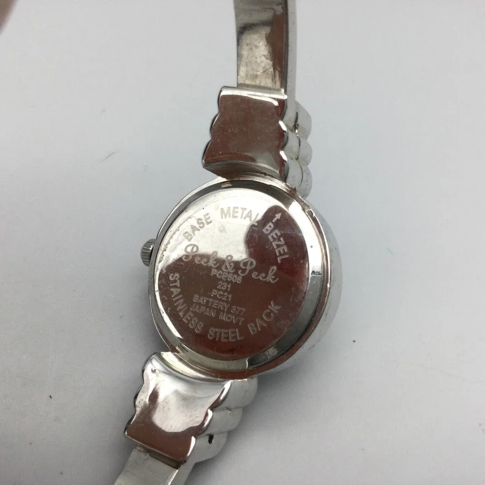 Peck & Peck Womens Watch 23mm White Dial Silver Tone Crystal Bangle New Battery
